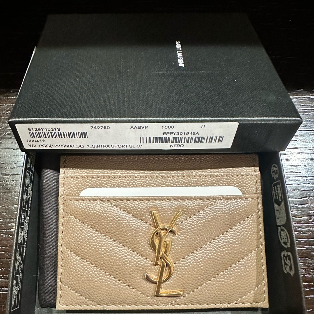 Saint Laurent Beige Card Holder with Gold Logo